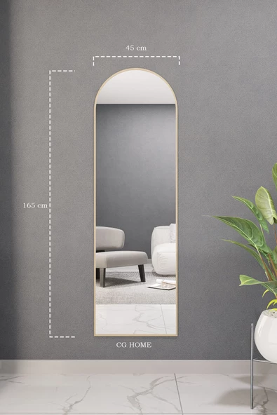 CG HOME Dekoratif Ayna Mdf Oval Boy Ayna Duvar Aynası 165x45 Gold - 3