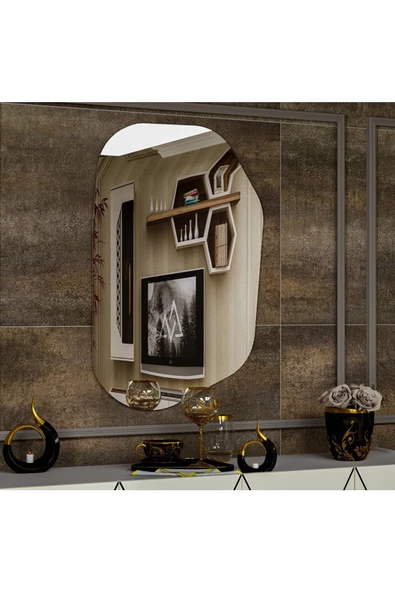CG HOME Asimetrik Ayna, Dekoratif Ayna, 85X55 Konsol Aynası, Dresuar Aynası, Tuvalet Aynası. - Resim 3