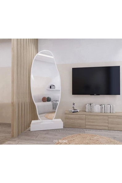 CG HOME Asimetrik Ayna, Ultralüx Boy Aynası, Boy Ayna Beyaz 188x66 Cm - Resim 3
