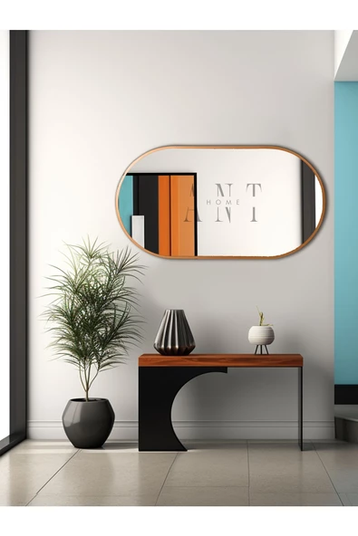 ant home Dekoratif Ayna, Duvar Aynası, Konsol Aynası, Mdf, Elips Ayna, Çerçeveli Ayna 80X40 CM