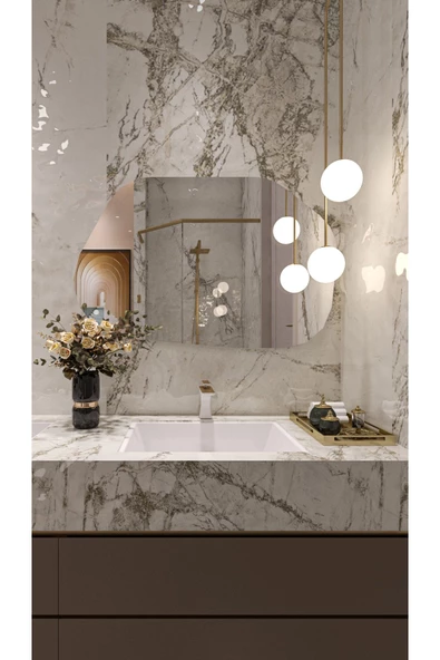 CG HOME Asimetrik Ayna, Dekoratif Ayna, 85X55 Konsol Aynası, Dresuar Aynası, Tuvalet Aynası. - Resim 2