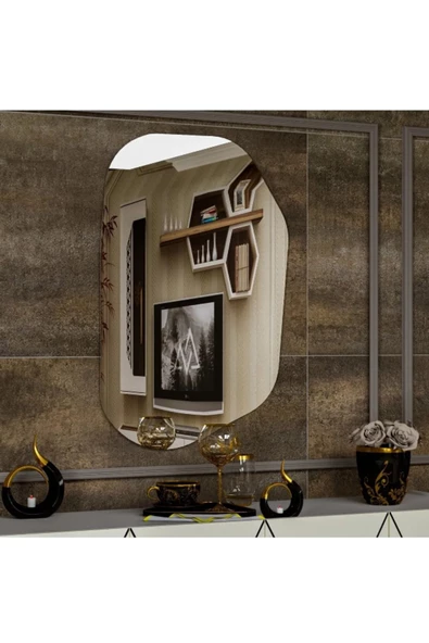 ant home Asimetrik Ayna, Dekoratif Ayna, 85X55 CM Konsol Aynası, Dresuar Aynası, Tuvalet Aynası. - Resim 2