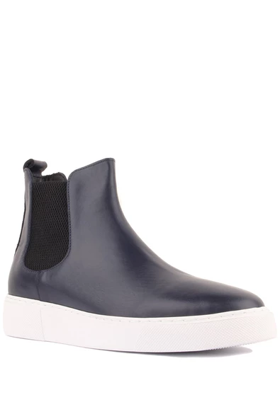 Shoetyle - Lacivert Hakiki Deri Kadın Chelsea Bot - 6929 - 2