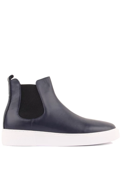 Shoetyle - Lacivert Hakiki Deri Kadın Chelsea Bot - 6929