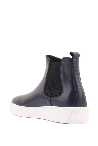 Shoetyle - Lacivert Hakiki Deri Kadın Chelsea Bot - 6929 - 4