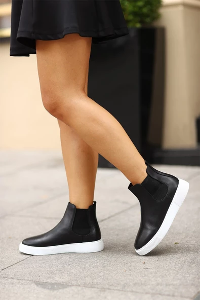 Shoetyle - Siyah Hakiki Deri Kadın Chelsea Bot - 6929 - 3
