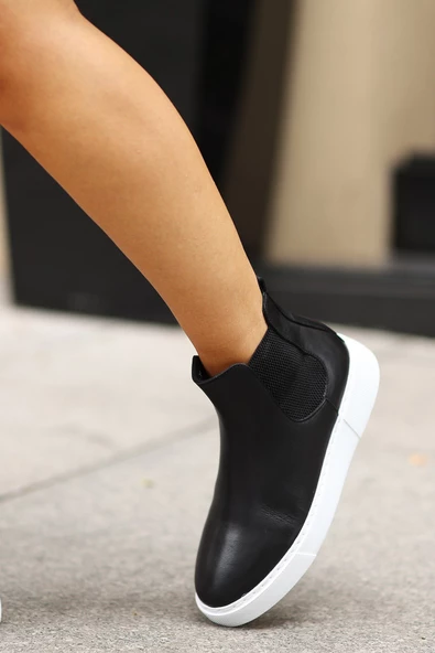 Shoetyle - Siyah Hakiki Deri Kadın Chelsea Bot - 6929 - 5