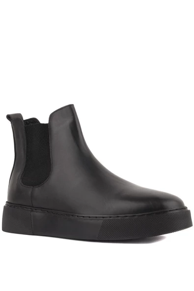 Shoetyle - Siyah Hakiki Deri Siyah Eva Taban Kadın Chelsea Bot - 6929 - 6