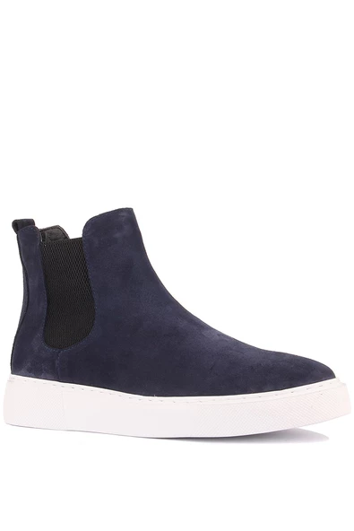 Shoetyle - Lacivert Hakiki Süet Kadın Chelsea Bot - 6929 - 2