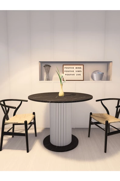 mokaparkavm Özel Tasarım Yuvarlak Modern Ahşap Ayaklı 4 Kişilik Sabit Şık Yemek Masası Mutfak Masası - 2