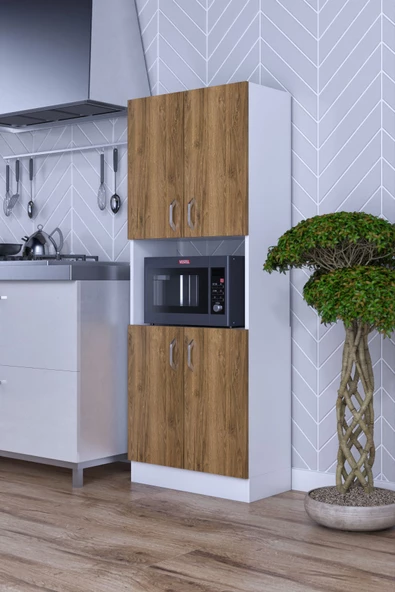 mokaparkavm Alt  Üst Kapaklı 4 Geniş  Raflı  Mikrodalga Fırın Dolabı Çok Amaçlı Dolap - Resim 2