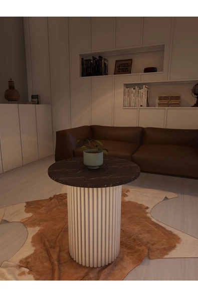 mokaparkavm Ahşap Ayaklı Yuvarlak Dekoratif Orta Sehpa Zigon Sehpa - 3