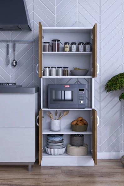 mokaparkavm Alt  Üst Kapaklı 4 Geniş  Raflı  Mikrodalga Fırın Dolabı Çok Amaçlı Dolap - Resim 3