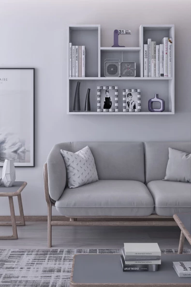 mokaparkavm Duvara Monte 5 Bölmeli Raflı Modern Kitaplık Raf - 3