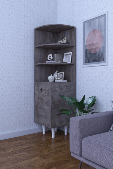 mokaparkavm 3 Raflı Tek Kapaklı Modern Ayaklı Vitrin Gümüşlük Çok Amaçlı Dolap