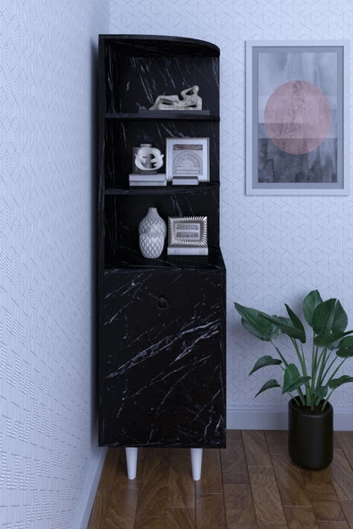 mokaparkavm 3 Raflı Tek Kapaklı Modern Ayaklı Vitrin Gümüşlük Çok Amaçlı Dolap