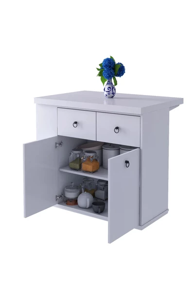 mokaparkavm 2 Kapaklı 2 Çekmeceli Geniş-Dar Raflı Dekoratif Şık Mutfak Adası - 3