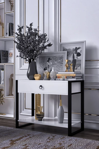 mokaparkavm Tek Çekmeceli Raflı Metal Ayaklı Modern Dresuar