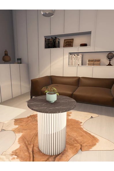 mokaparkavm Ahşap Ayaklı Yuvarlak Dekoratif Orta Sehpa Zigon Sehpa - 2