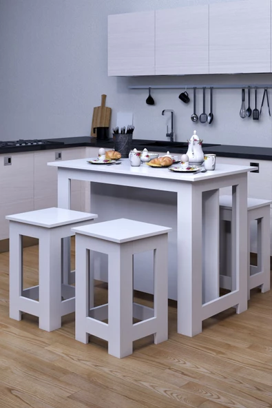 mokaparkavm Tabureli 4 Kişilik Dikdörtgen Şık Mutfak Masası Yemek Masası