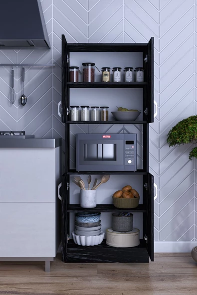 mokaparkavm Alt Üst Kapaklı 4 Geniş Raflı Mikrodalga Fırın Dolabı Çok Amaçlı Dolap - 3