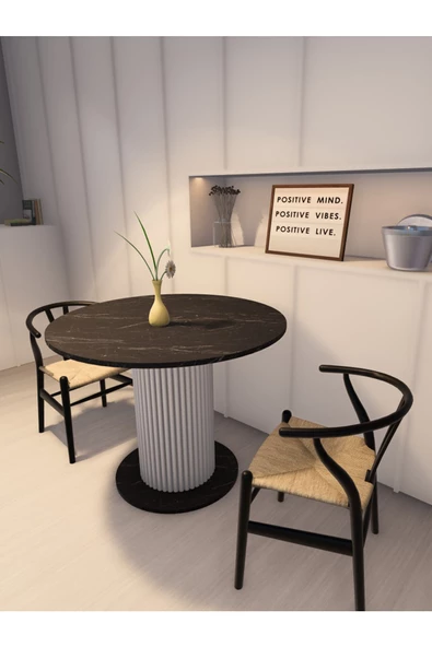 mokaparkavm Özel Tasarım Yuvarlak Modern Ahşap Ayaklı 4 Kişilik Sabit Şık Yemek Masası Mutfak Masası