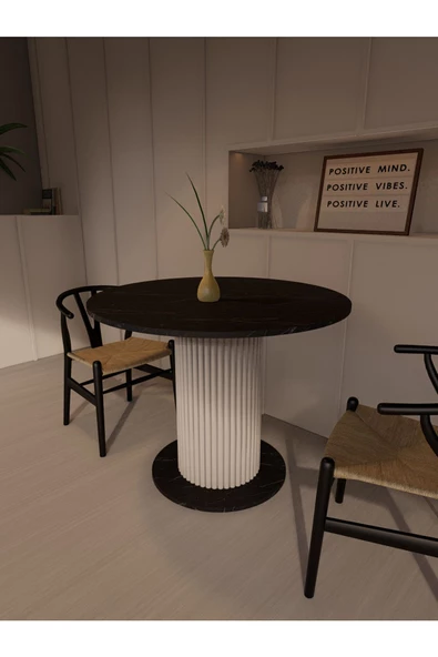 mokaparkavm Özel Tasarım Yuvarlak Modern Ahşap Ayaklı 4 Kişilik Sabit Şık Yemek Masası Mutfak Masası - 4