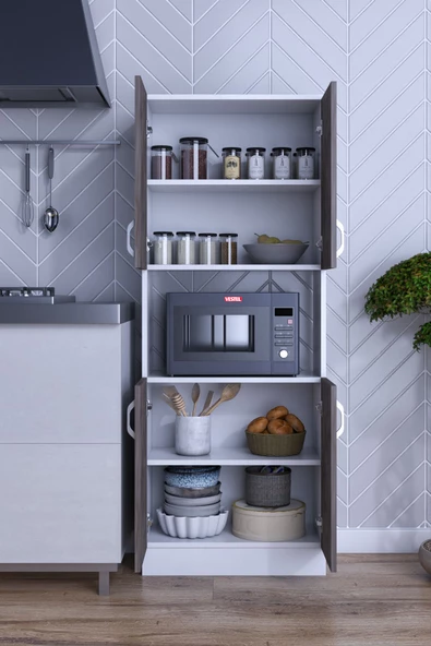 mokaparkavm Alt Üst Kapaklı 4 Geniş Raflı Mikrodalga Fırın Dolabı Çok Amaçlı Dolap - 3