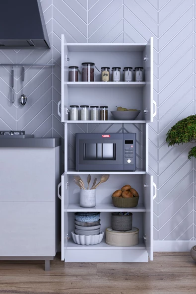 mokaparkavm Alt Üst Kapaklı 4 Geniş Raflı Mikrodalga Fırın Dolabı Çok Amaçlı Dolap - 3