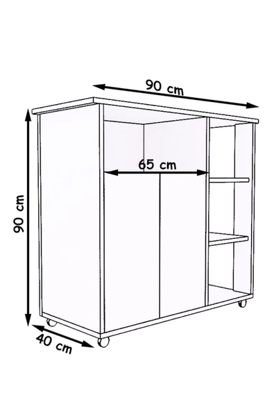mokaparkavm 2 Kapaklı 3 Raflı Tekerlekli Mikrodalga Fırın Dolabı Çok Amaçlı Dolap - 4