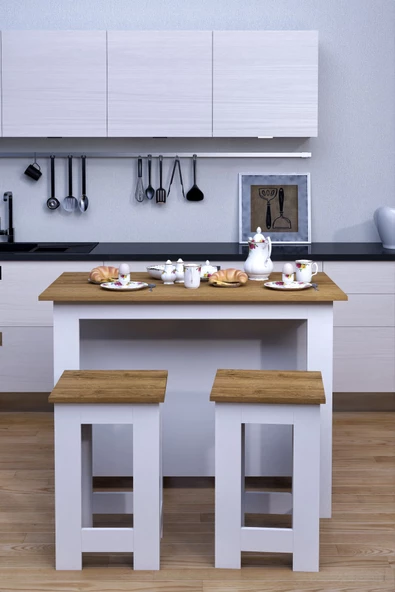 mokaparkavm Tabureli 4 Kişilik Dikdörtgen Şık Mutfak Adası Mutfak Masası Yemek Masası