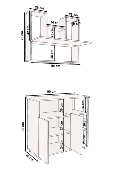 mokaparkavm 2 Kapaklı Çoklu Raflı Tekerlekli Üst Raflı Mikrodalga Fırın Dolabı Çok Amaçlı Dolap - 5