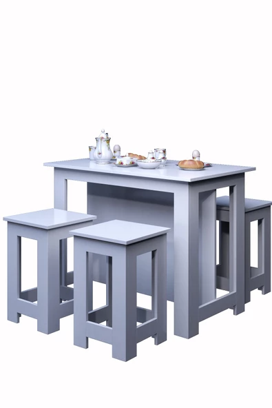 mokaparkavm Tabureli 4 Kişilik Dikdörtgen Şık Mutfak Masası Yemek Masası - 3