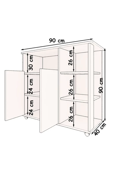 mokaparkavm 2 Kapaklı 3 Raflı Tekerlekli Mikrodalga Fırın Dolabı Çok Amaçlı Dolap - 5