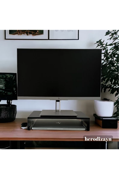 HERO DİZAYN Monitör Standı - Laptop Standı - Monitör Yükseltici - Metal - Mat Siyah - 4
