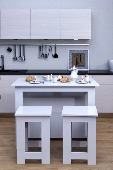 mokaparkavm Tabureli 4 Kişilik Dikdörtgen Şık Mutfak Masası Yemek Masası - 2