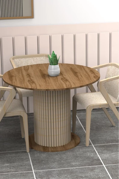 mokaparkavm Özel Tasarım Yuvarlak Modern Ahşap Ayaklı 4 Kişilik Şık Yemek Masası Mutfak Masası - 2