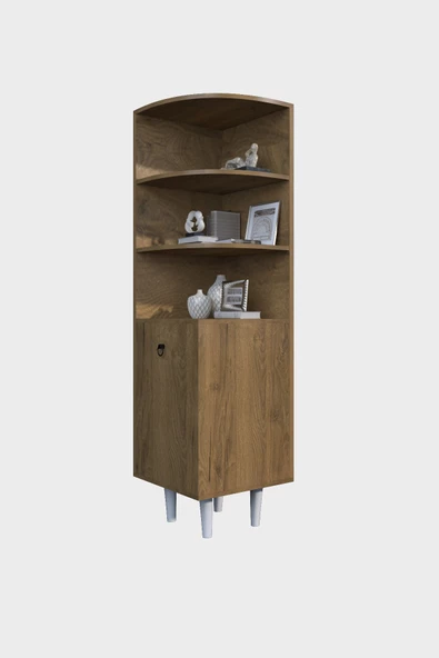 mokaparkavm 3 Raflı Tek Kapaklı Modern Ayaklı Vitrin Gümüşlük Çok Amaçlı Dolap - 3