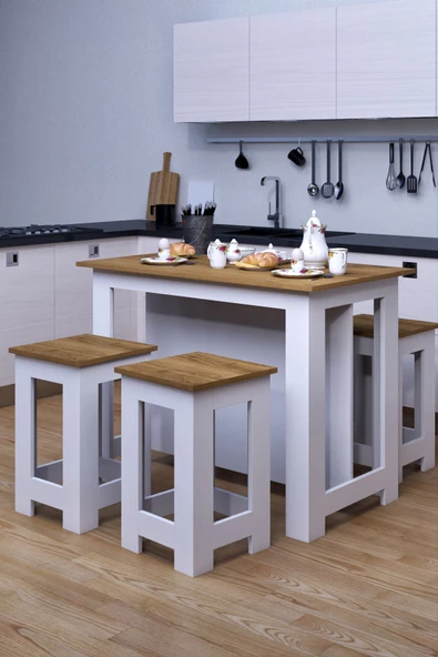 mokaparkavm Tabureli 4 Kişilik Dikdörtgen Şık Mutfak Adası Mutfak Masası Yemek Masası - 2