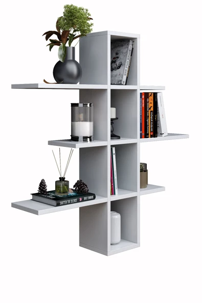 mokaparkavm 10 Bölmeli 3 Raflı Duvara Monte Dekoratif Çok Amaçlı Raf Kitaplık - 3