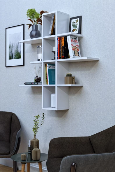 mokaparkavm 10 Bölmeli 3 Raflı Duvara Monte Dekoratif Çok Amaçlı Raf Kitaplık