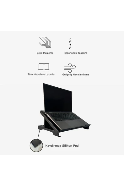 HERO DİZAYN Laptop Standı - Laptop Yükseltici - Notebook Standı - Metal - Siyah - 5