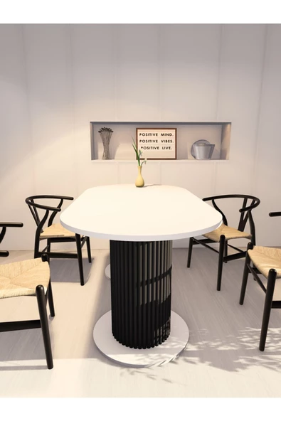 mokaparkavm Özel Tasarım Oval Dekoratif Ahşap Ayaklı 6 Kişilik Yemek Masası Mutfak Masası - 3