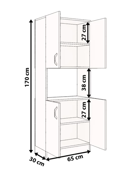 mokaparkavm 2 Kapaklı Çoklu Raflı Tekerlekli Üst Raflı Mikrodalga Fırın Dolabı Çok Amaçlı Dolap - 3