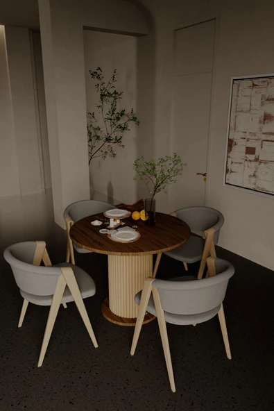 mokaparkavm Özel Tasarım Yuvarlak Modern Ahşap Ayaklı 4 Kişilik Şık Yemek Masası Mutfak Masası - 4