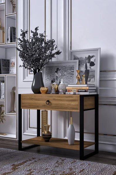 mokaparkavm Tek Çekmeceli Raflı Metal Ayaklı Modern Dresuar