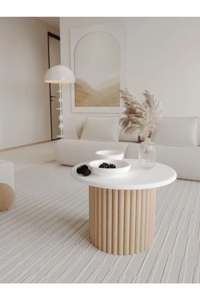 mokaparkavm Yuvarlak Ahşap Ayaklı Orta Sehpa Salon Sehpası Zigon Sehpa - Resim 2