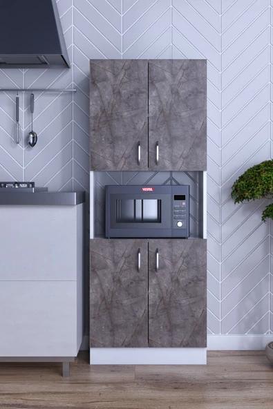 mokaparkavm Alt Üst Kapaklı 4 Geniş Raflı Mikrodalga Fırın Dolabı Çok Amaçlı Dolap