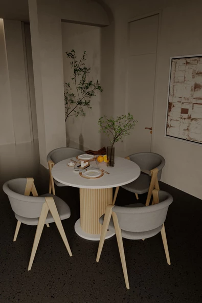 mokaparkavm Özel Tasarım Yuvarlak Modern Ahşap Ayaklı 4 Kişilik Şık Yemek Masası Mutfak Masası - 3