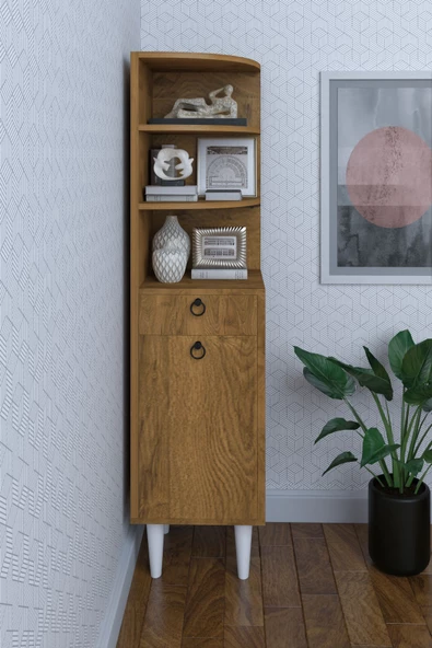 mokaparkavm 3 Raflı Tek Kapaklı Modern Ayaklı Tek Çekmeceli  Vitrin Gümüşlük Çok Amaçlı Dolap - 2